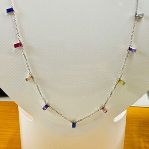 Sterling Silver Multi Colour Bezel Necklace